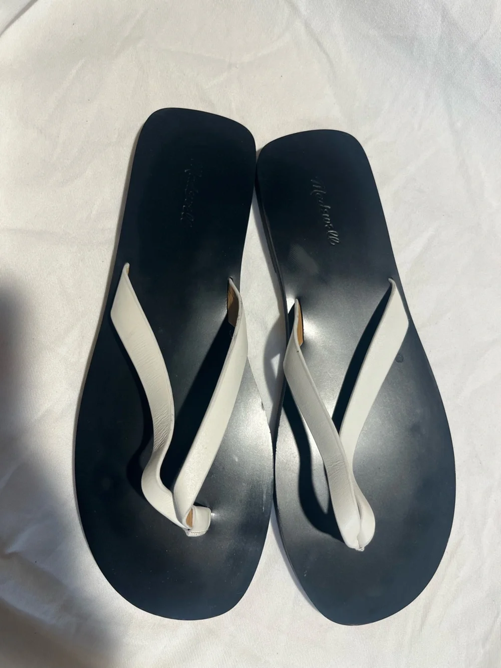 Madewell The Gabi Leather Thong Slide Sandals White Black Size 7.5